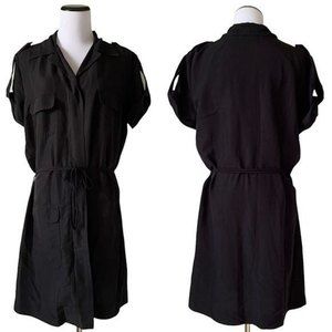 NY & COMPANY Sz L Black Collared Full Zip Black Short Sleeved Dress